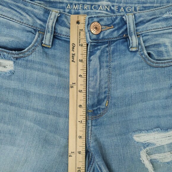 American Eagle Next Level Stretch Jegging Womens 6 Denim Jeans Distressed Ripped - Picture 4 of 15